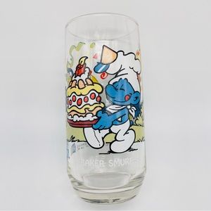 Vintage Baker Smurf Tall Drinking Water Glass Multicolor 1983